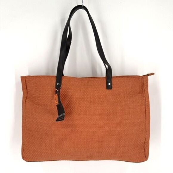 NWT Earth Axxessories Womens Woven Double Handle Tote Shoulder Bag Burnt Orange - Picture 1 of 14